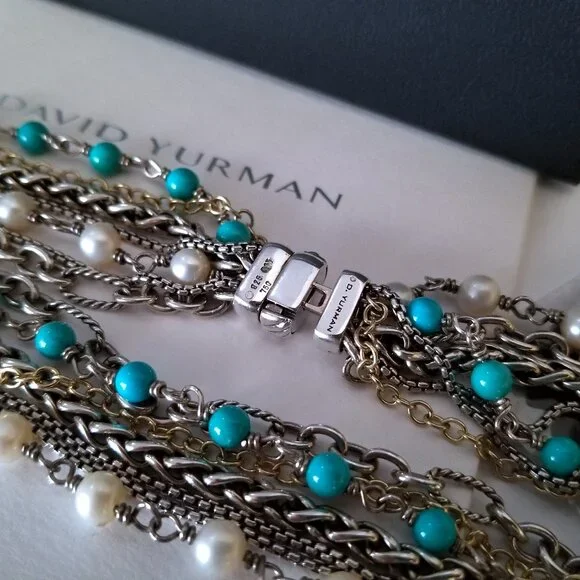 SOLD - DAVID YURMAN *RARE* 18K Gold Turquoise Pearl Necklace - Pristine! $2150 - Picture 7 of 13